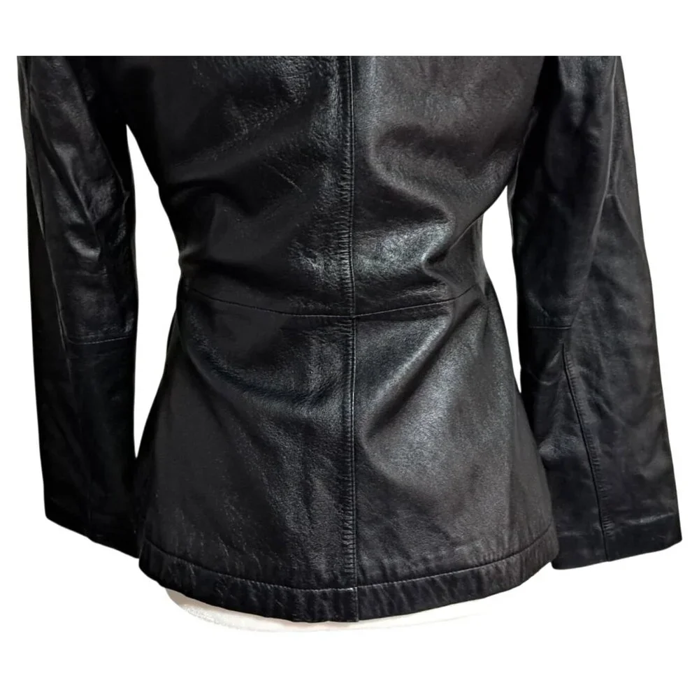 Vintage 1990s Wilsons Leather Maxima Womens XS Black Fitted Blazer Jacket - Picture 11 of 12